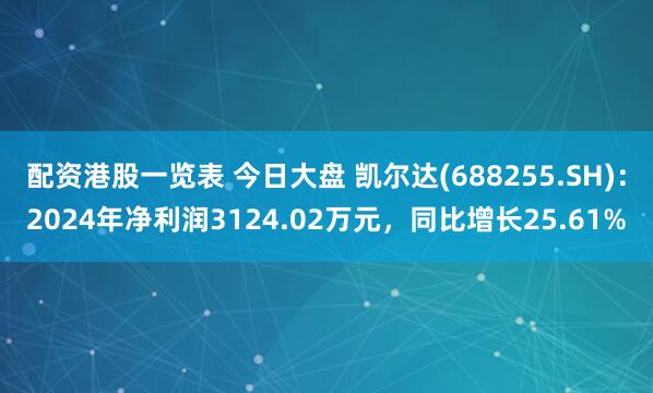 配资港股一览表 今日大盘 凯尔达(688255.SH)：2024年净利润3124.02万元，同比增长25.61%